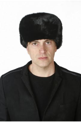 Black mink fur hat Russian style